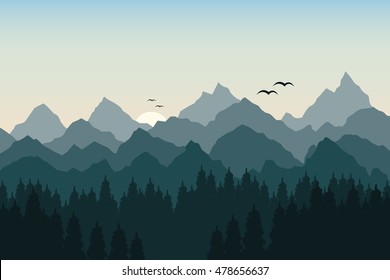Vector ilustrativo del amanecer en las montañas 