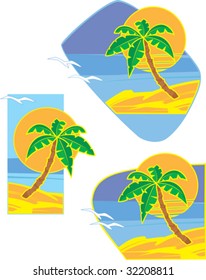 Vector illustration of sunrise on the tropical ocean coast