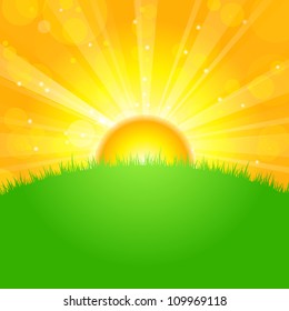 Vector illustration sunrise over field