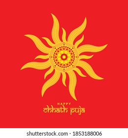 Vector Illustration of Sunrise and reflection on water. Chhath is an ancient Hindu Vedic festival. Chhath puja abstract.