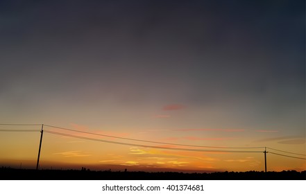 Vector illustration of sunrise or sunset. Evening sunset sky 