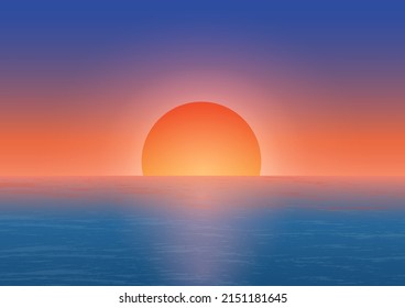 Vector Illustration of sunrise and sunset over sea 
