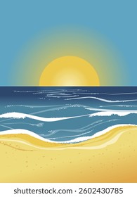 Vector illustration with sunrise or sunset and reflection on water