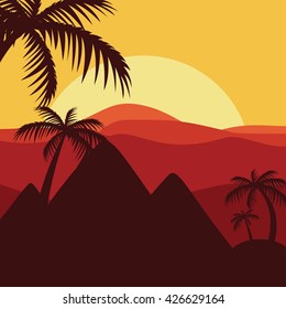 Vector illustration of sunrise in the tropical mountains