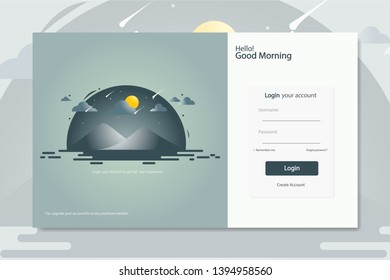 Vector illustration - sunrise view on background. Banner, site, poster template with place for your text
