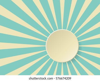 Vector illustration of sunrise with yellow rays. Sunburst on green background.