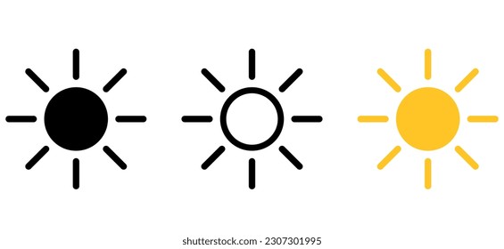 Vector illustration of suns icon of different shapes. Brightness and light adjustments of the screens.
