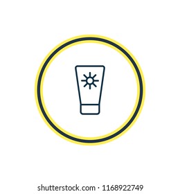 Vector illustration of sunscreen icon line. Beautiful hotel element also can be used as suntan icon element.