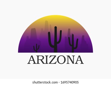 Vector illustration of sunset in Arizona desert.