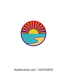Vector illustration of sunset and beach for icons, symbols or logos. beach flat logo