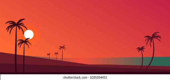 ilustración vectorial de la playa con palmeras 