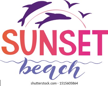 Vector Illustration Sunset Beach Text Logotype Stock Vector (Royalty ...