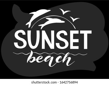 Vector illustration of Sunset Beach text for logotype, t-shirt, banner, magazine, book, poster, decoration, postcard. Sunset Beach calligraphy background. Sunset Beach lettering. EPS 10.