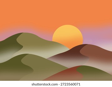 Vektorgrafik des Sonnenuntergangs hinter Hügeln.