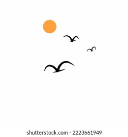 vector illustration with sunset with birds.