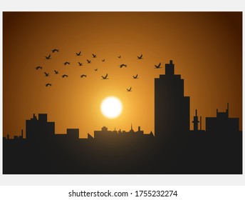 Ilustración vectorial de una puesta de sol para realizar diversos trabajos relacionados