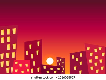 vector illustration of sunset city