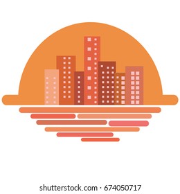 Vector illustration sunset in the city