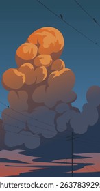 Vector illustration of sunset clouds over power lines vector