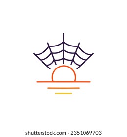vector illustration of sunset with cobwebs