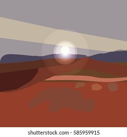 Vector illustration of a sunset in the desert