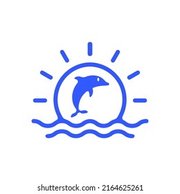 vector illustration of sunset with dolphins