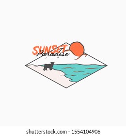 vector illustration. sunset at the end of the beach