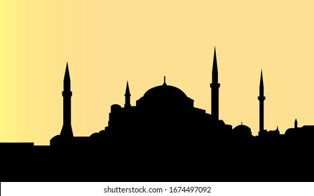 Vektorillustration-Illustration von Sonnenuntergang und Hagia-Sophia-Moschee