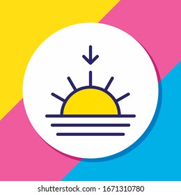 Vector illustration of sunset icon colored line. Beautiful meteorology element also can be used as sundown icon element.