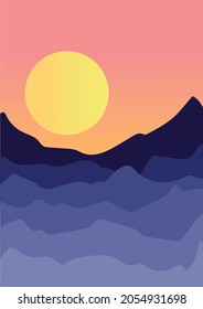 Vector illustration of a sunset landscape.