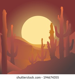 A vector illustration of  sunset in mexican desert