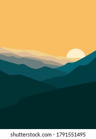 vector illustration of a sunset in mountains