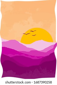 Fondo de la naturaleza del atardecer de la ilustración del vector