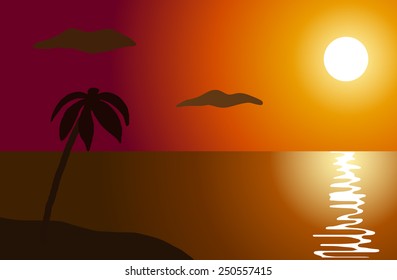 Vector Illustration Sunset Ocean Stock Vector (Royalty Free) 250557415 ...