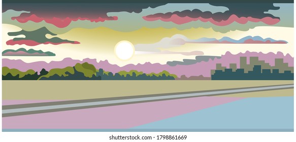vector illustration of sunset on the highway