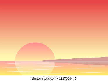 vector illustration of a sunset over the sea with coast