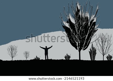 vector illustration of sunset scene on the mouintain with the peolpe
