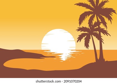 ilustración vectorial de la puesta de sol en la playa tropical