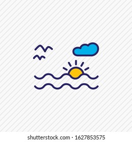 Vector illustration of sunset in the sea icon colored line. Beautiful sea element also can be used as landscape icon element.