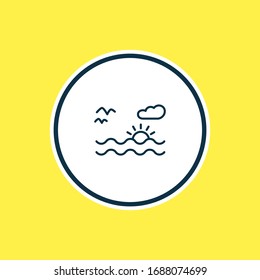 Vector illustration of sunset in the sea icon line. Beautiful naval element also can be used as landscape icon element.