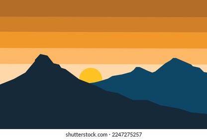 Vektorgrafik eines Sonnenuntergangs auf einem Berg. Einfache Naturlandschaft, Vektorhintergrund geeignet für soziale Medien, mobile App, Web und Werbung.