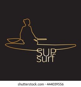 Vector illustration of sup surf with sitting woman