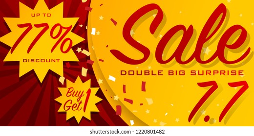 Vector Illustration for “07.07 Super Sale” Banner Promotion Double Sale with typographic for discount and buy 1 get 1 free