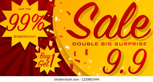 Vector Illustration for “09.09 Super Sale” Banner Promotion Double Sale with typographic for discount and buy 1 get 1 free