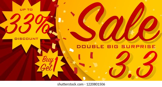 Vector Illustration for “03.03 Super Sale” Banner Promotion Double Sale with typographic for discount and buy 1 get 1 free