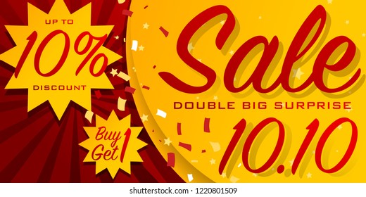 Vector Illustration for “10.10 Super Sale” Banner Promotion Double Sale with typographic for discount and buy 1 get 1 free