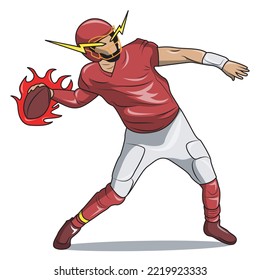 vector illustration of a super bowl player throwing a smoldering ball with lightning flashing eyes. super bowl day.