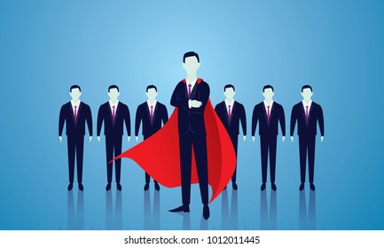 Vector illustration of super businessman leader in front of his group people  