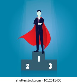 Vector illustration of super businessman on top of winning podium