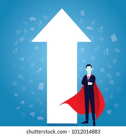 Vector illustration of super businessman with success up arrow